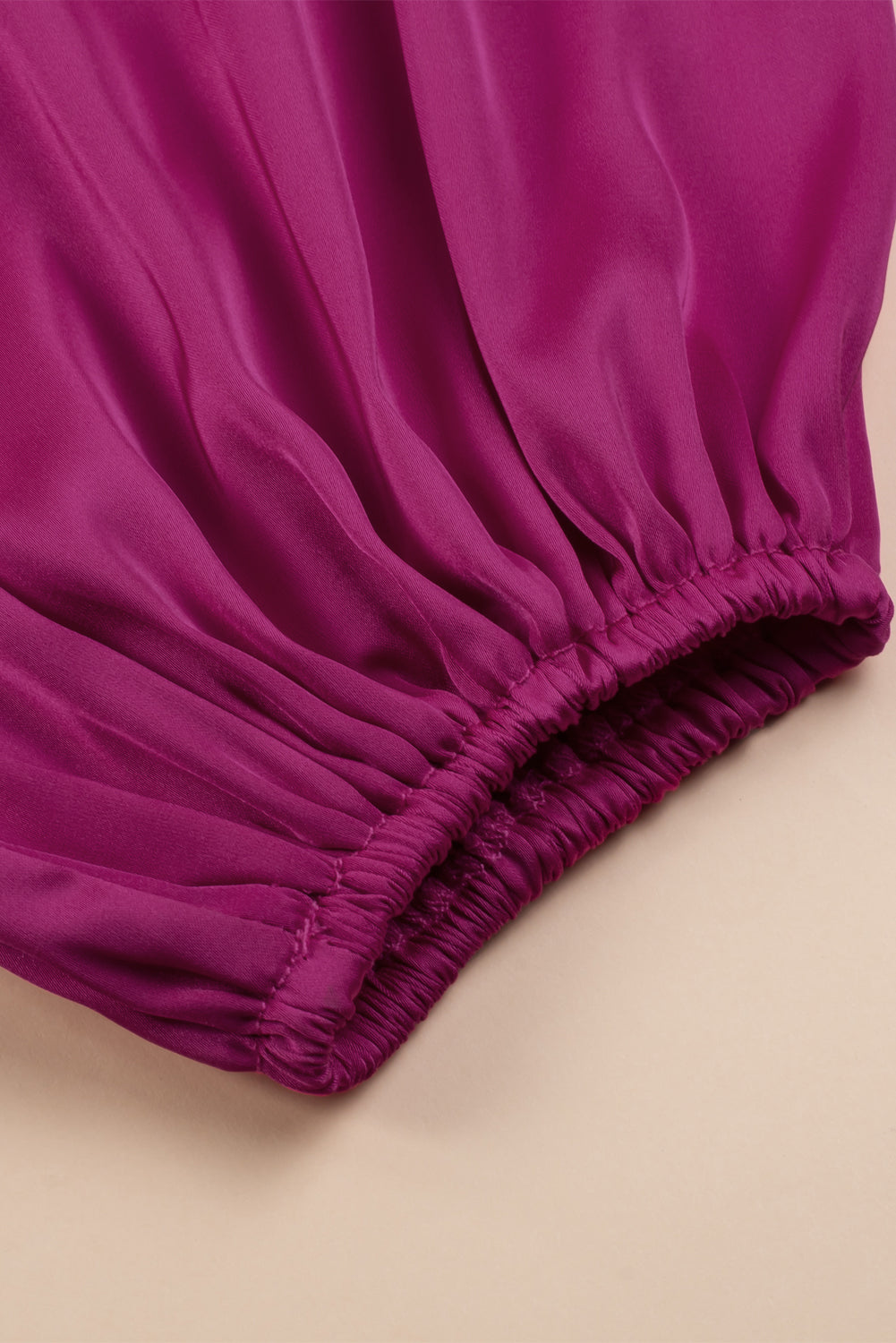 Bright Pink Solid Color Asymmetrical Neck Lantern Sleeve Blouse