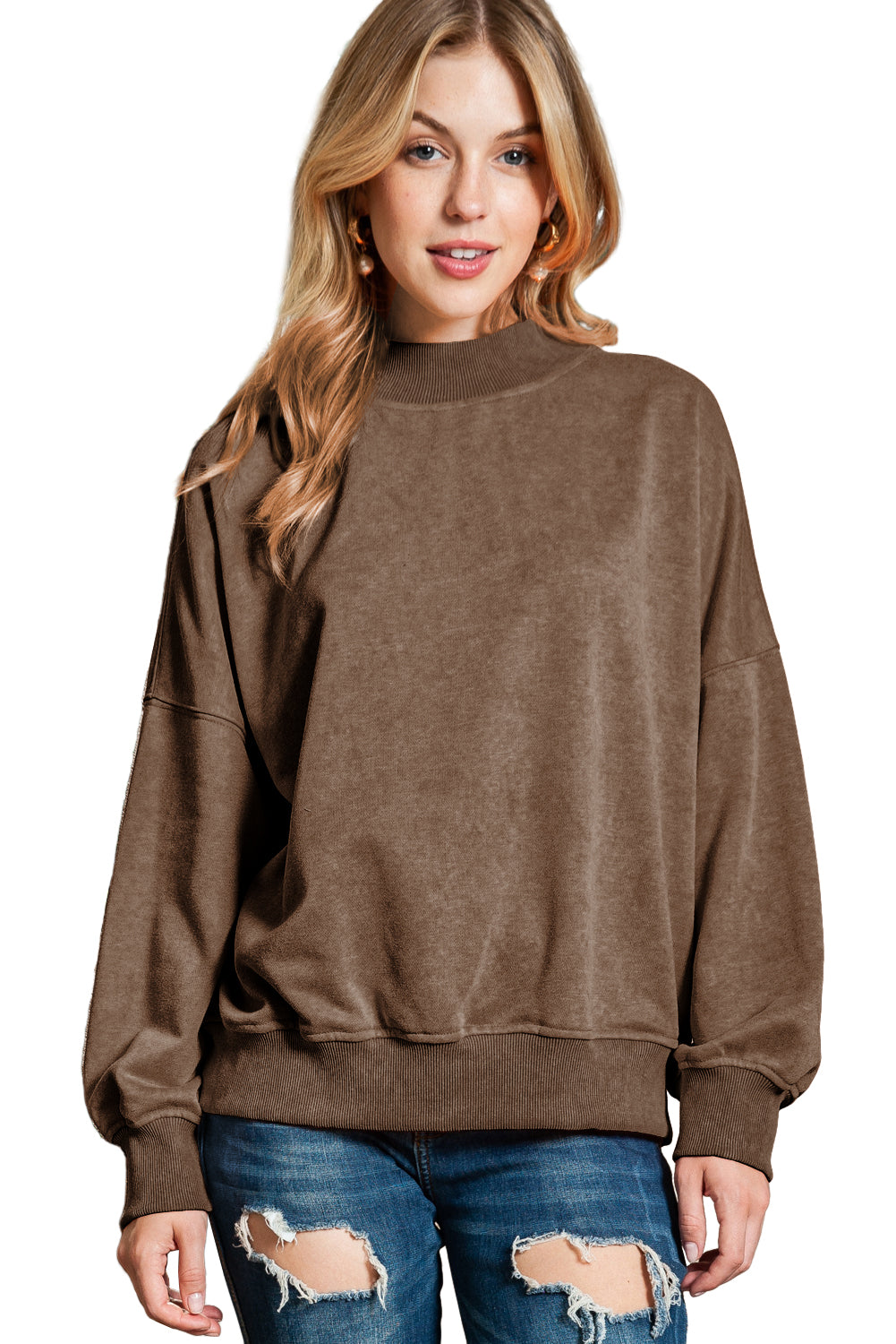 Sky Blue Plain Drop Shoulder Crew Neck Pullover Sweatshirt