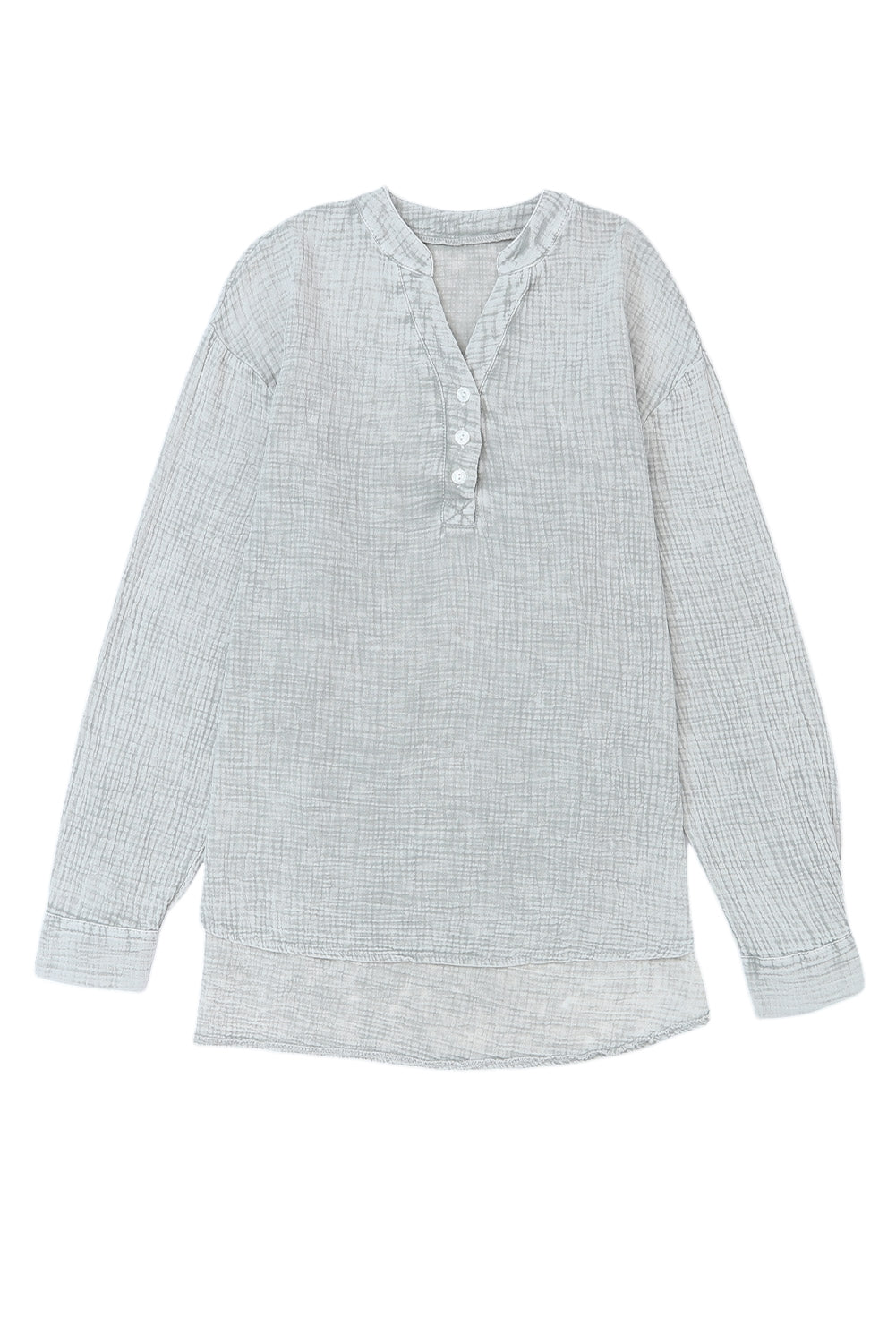 Pink Loose Crinkle Button V Neck Henley Top