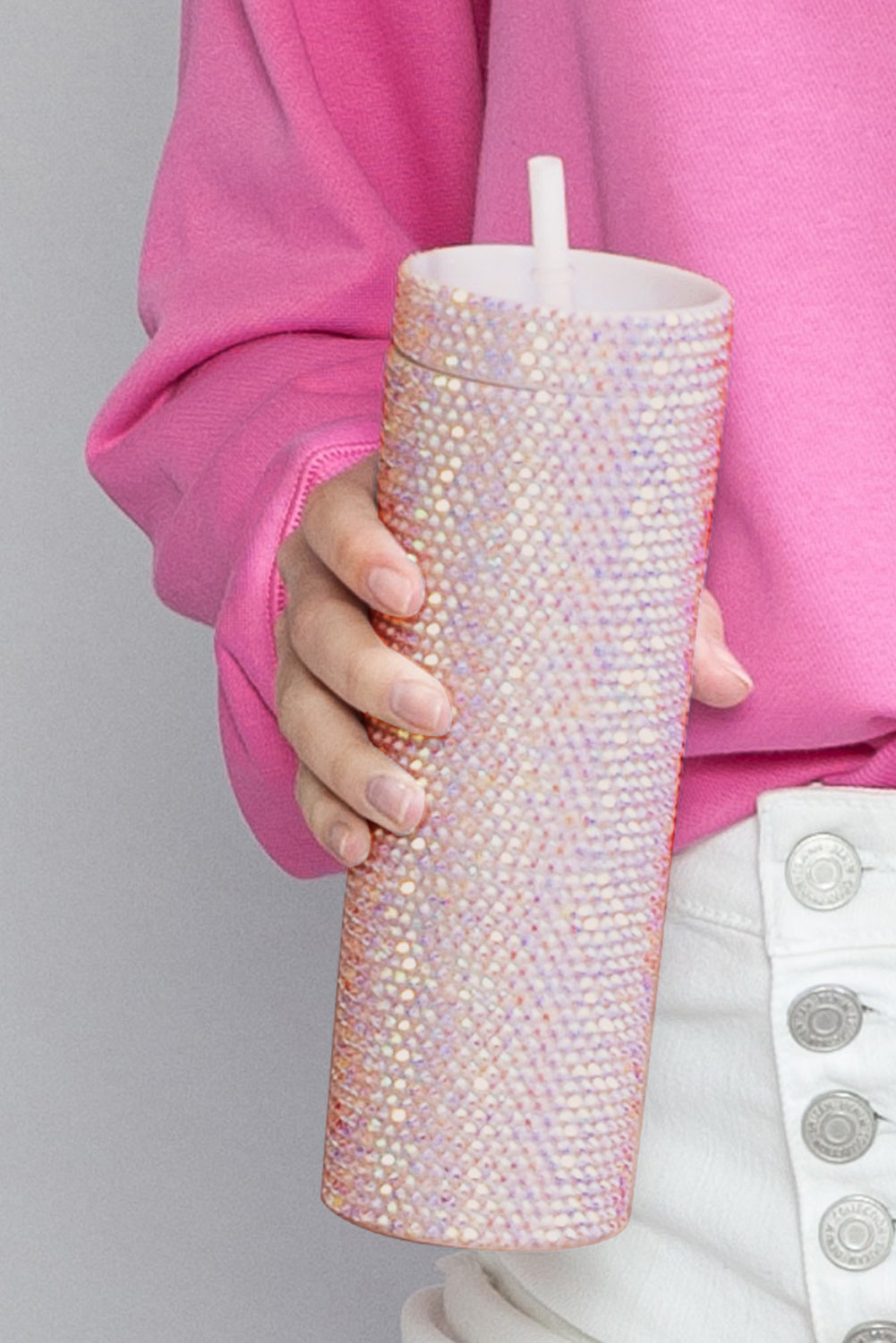 Black 16oz Full Rhinestone Straw Tumbler Cup