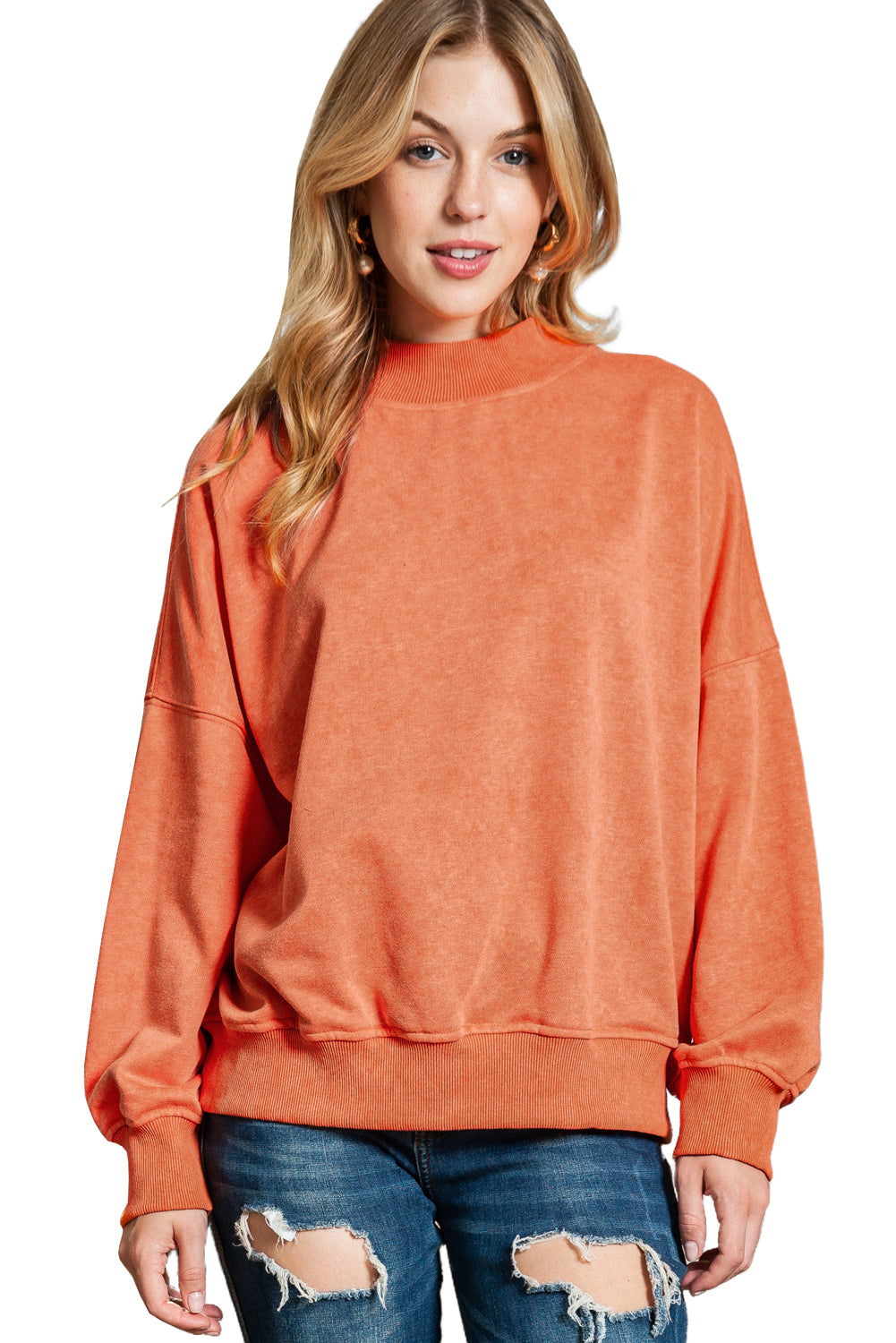 Sky Blue Plain Drop Shoulder Crew Neck Pullover Sweatshirt