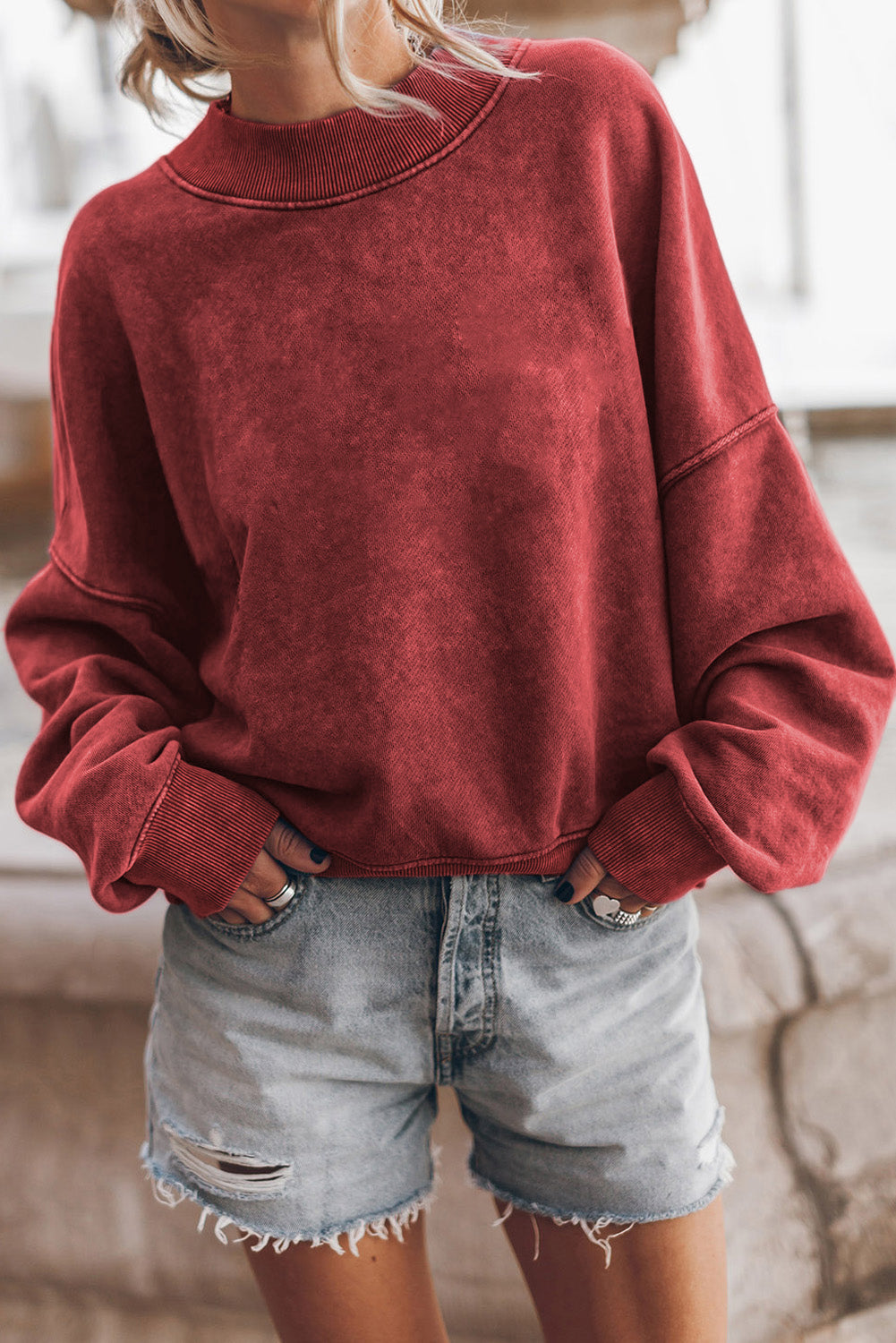 Sky Blue Plain Drop Shoulder Crew Neck Pullover Sweatshirt