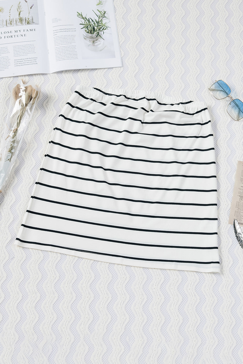 Black Casual Striped Strapless Bandeau Summer Top