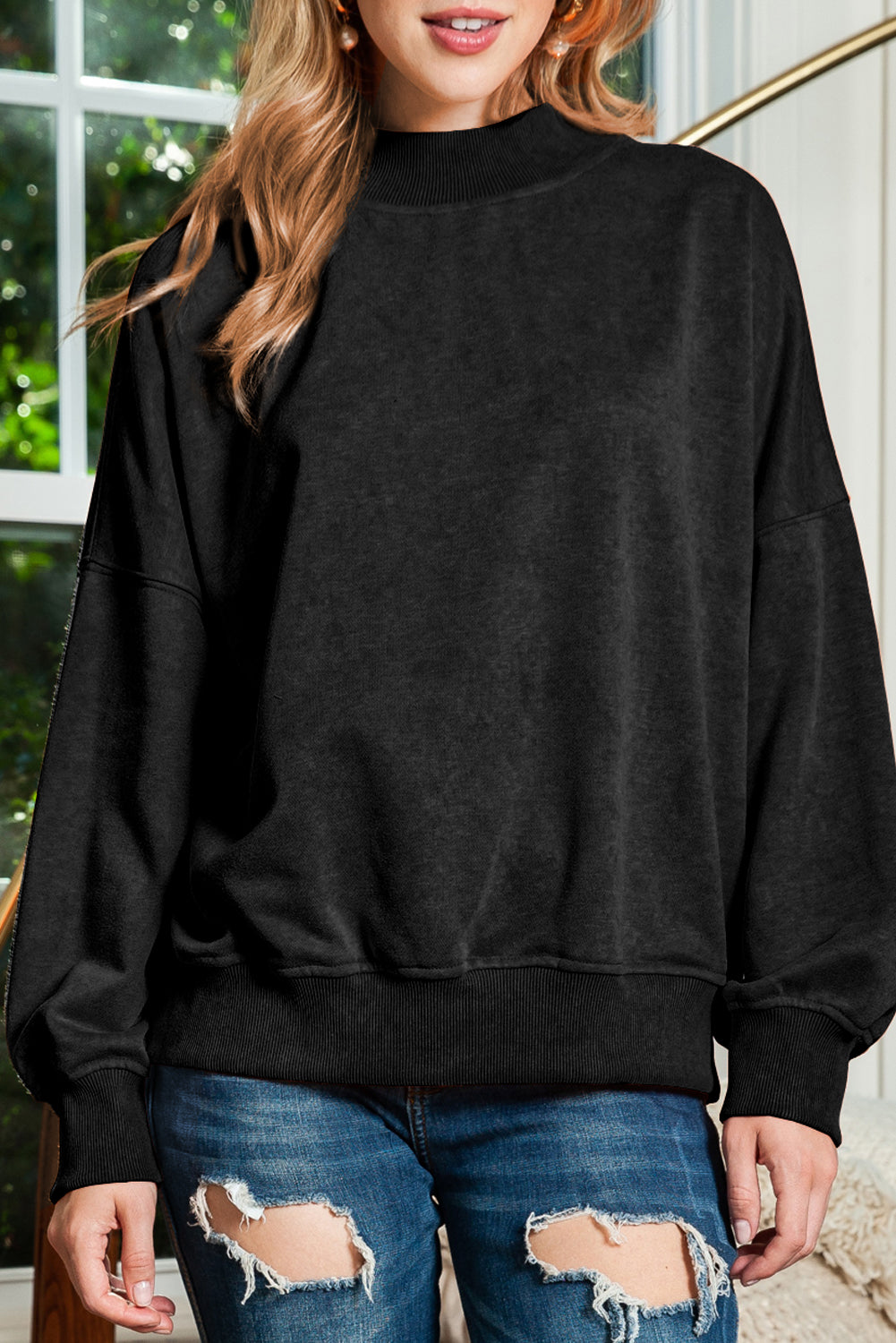 Sky Blue Plain Drop Shoulder Crew Neck Pullover Sweatshirt