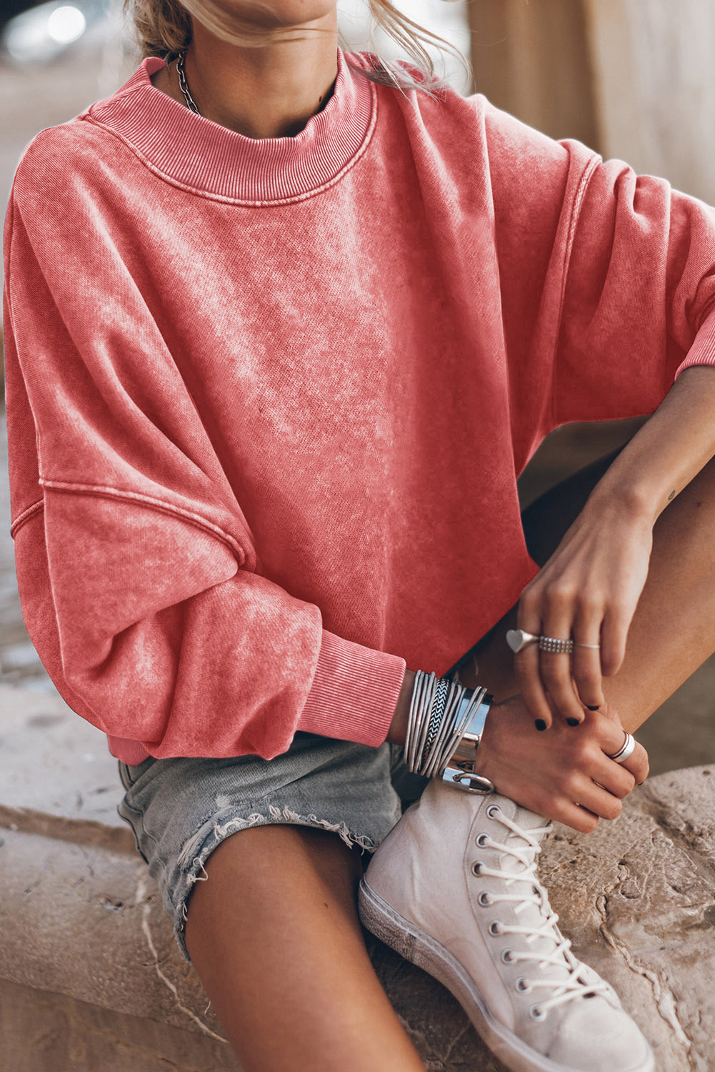 Sky Blue Plain Drop Shoulder Crew Neck Pullover Sweatshirt
