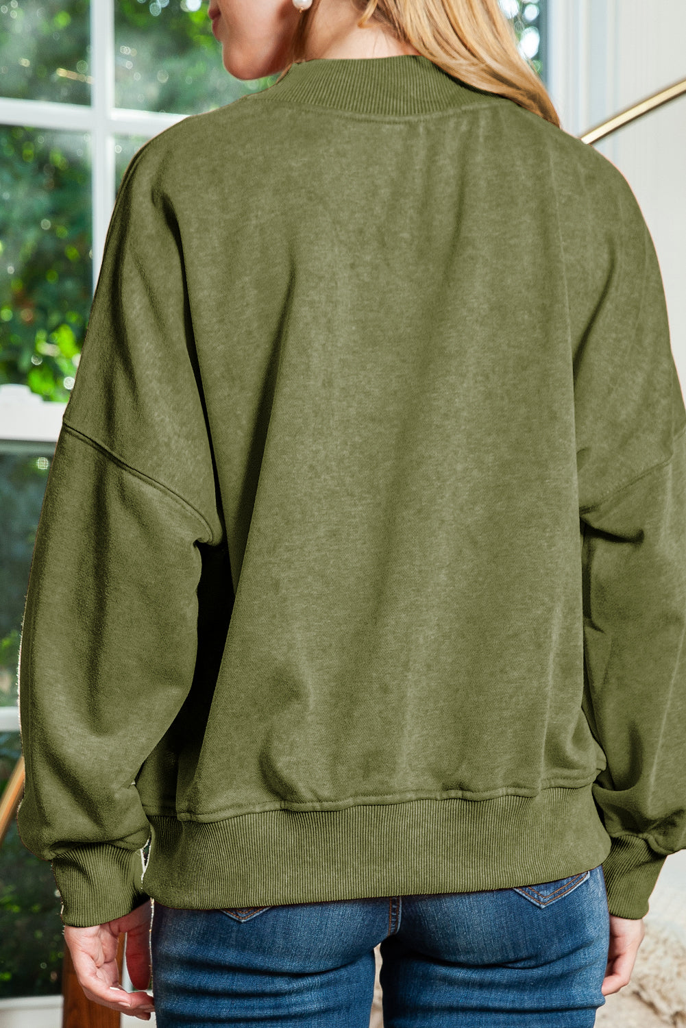 Sky Blue Plain Drop Shoulder Crew Neck Pullover Sweatshirt