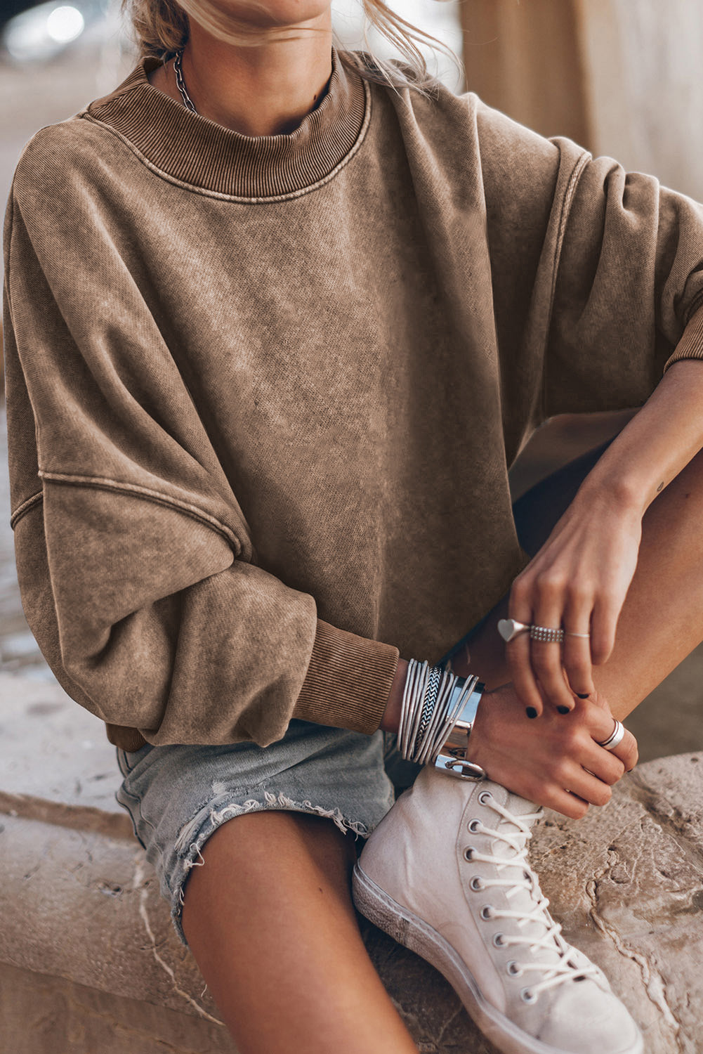 Sky Blue Plain Drop Shoulder Crew Neck Pullover Sweatshirt