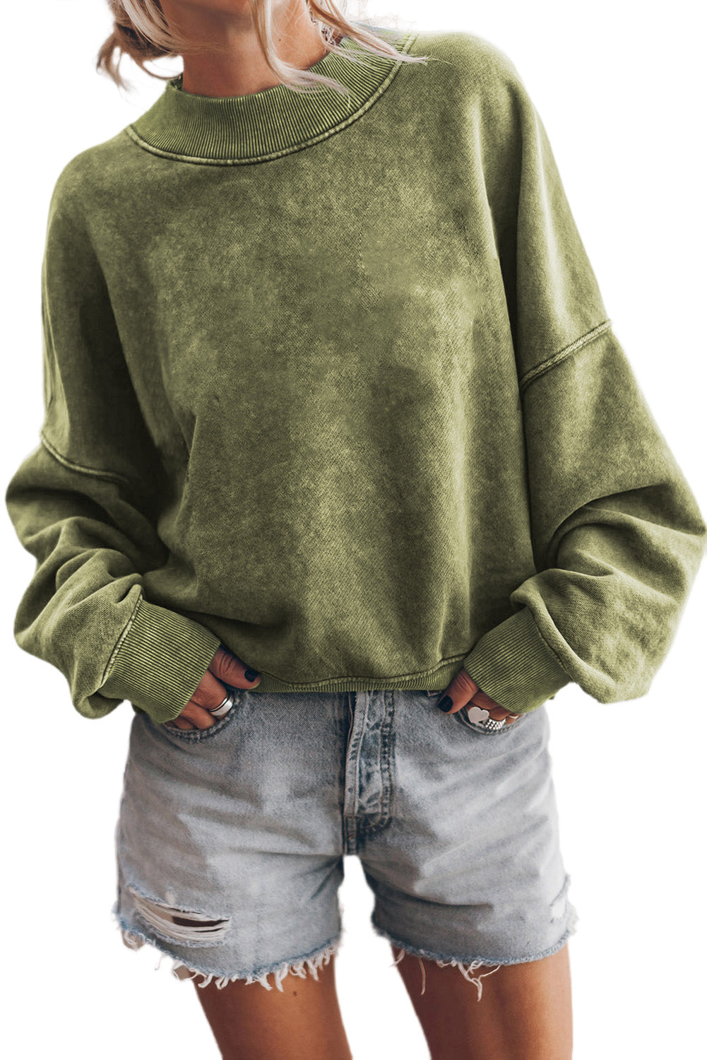 Sky Blue Plain Drop Shoulder Crew Neck Pullover Sweatshirt