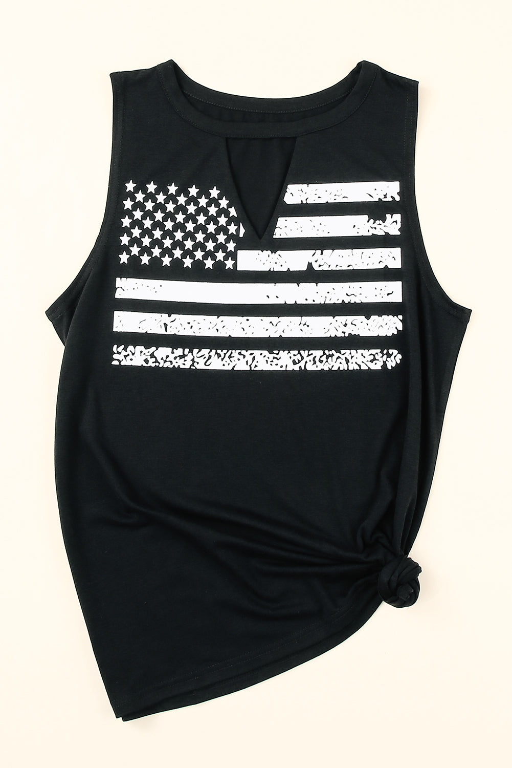 Green Casual Keyhole Neck Flag Print Tank Top